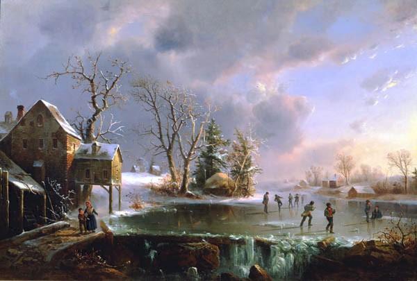 Regis-Francois Gignoux Skating by the Mill oil painting image